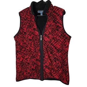Karen Scott Sweater Vest Womens Large Red and Black Full Zip Thick Soft Layer
